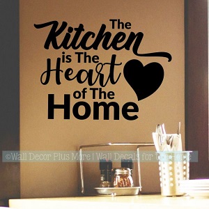 Kitchen Wall Decal Quote Heart of Home Vinyl Wall Art Sticker Black