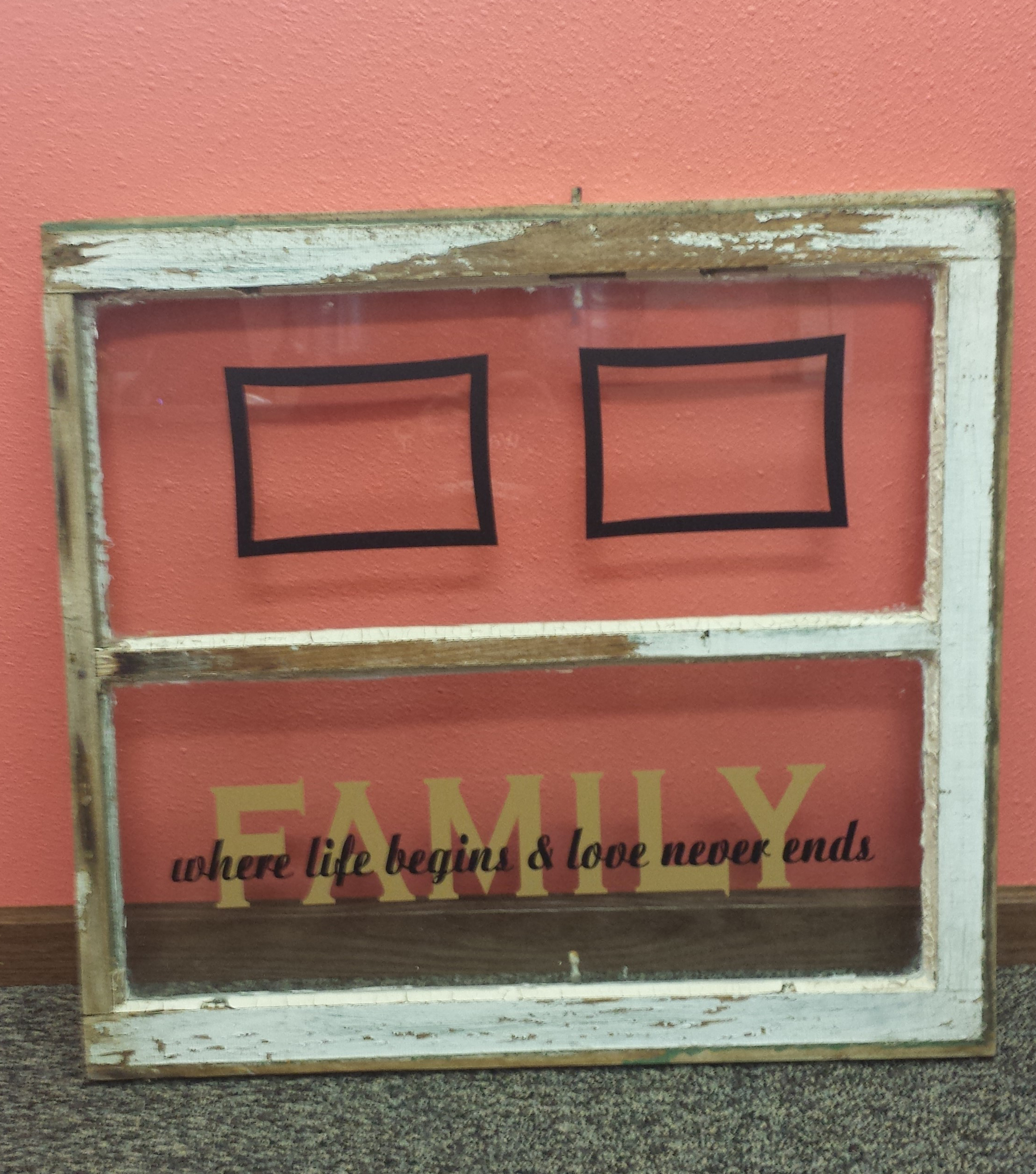 2-Color Family Decal Quote overlapped on old window glass