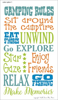 Camping Rules Multi colored Vinyl Wall Decal Stickers for Camper RV Decor Summertime