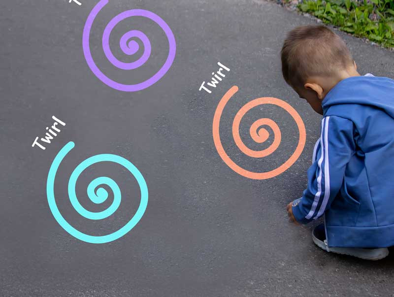 Child using sensory path twirl circles