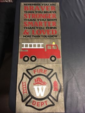 Firetruck Fireman Personalized Emblem Boys Wall Art Vinyl Lettering Decals Stencil Stickers