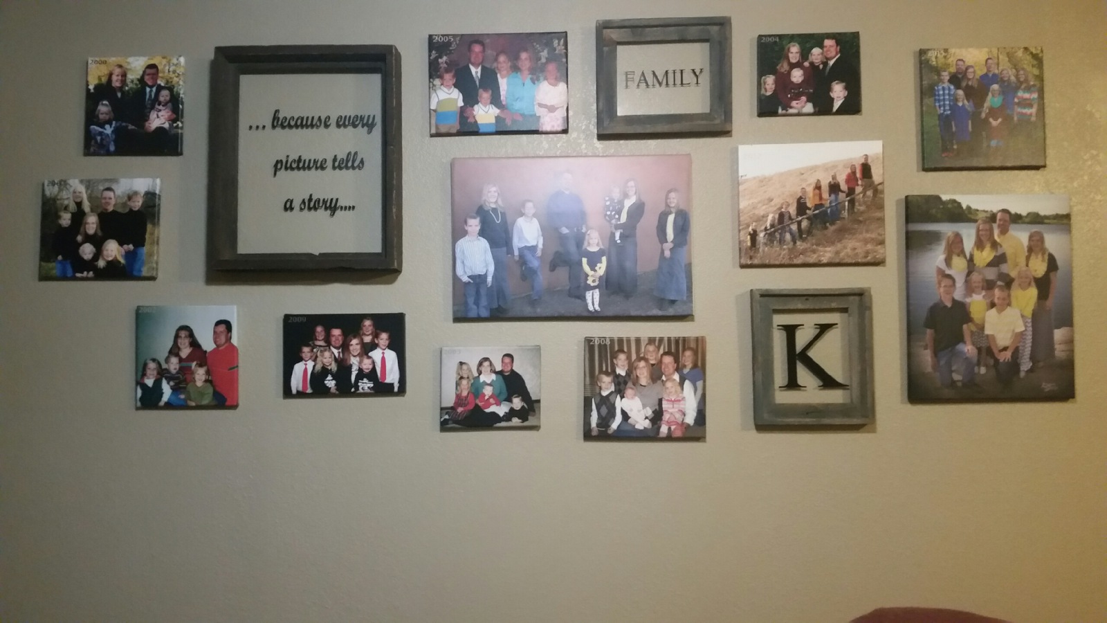 Family Collage of Canvas Prints and Decal Stickers on Frames