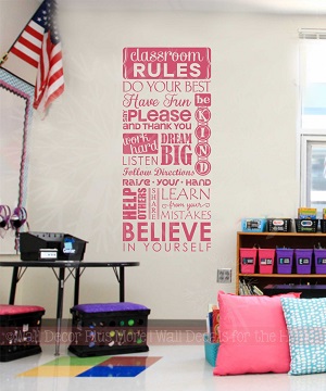 School Wall Decor Classroom Rules Wall Decal Sticker Subway Art Lipstick Pink