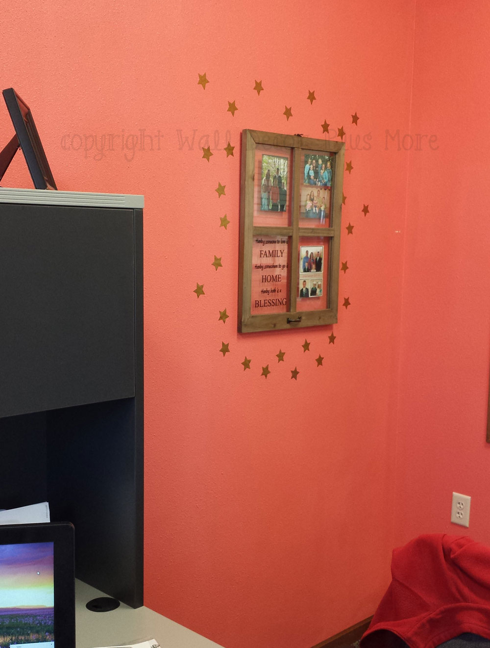 Office wall arrangement with Photo Frame and Gold Star Wall Stickers