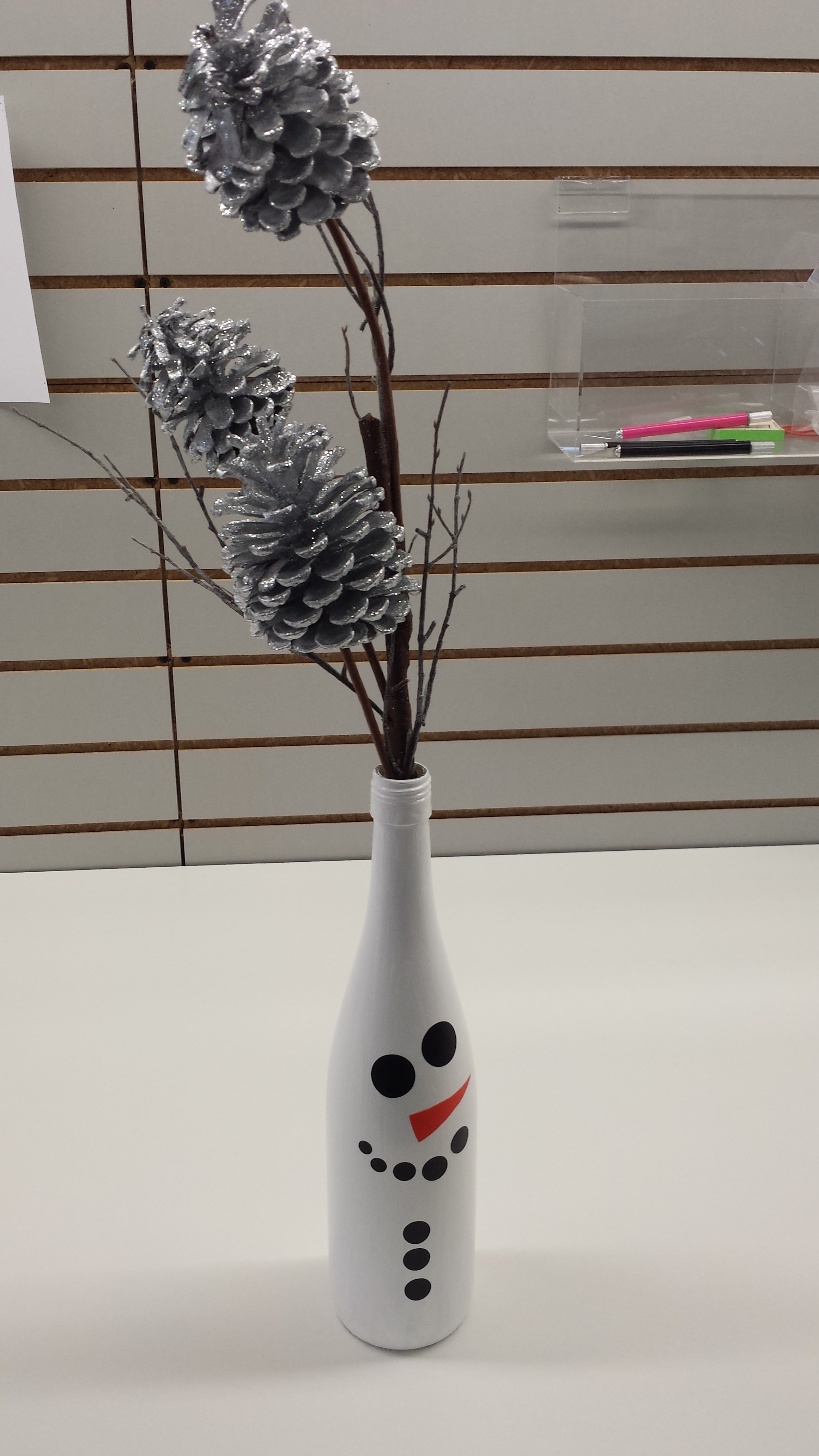 Snowman Vase with Glitter Branches