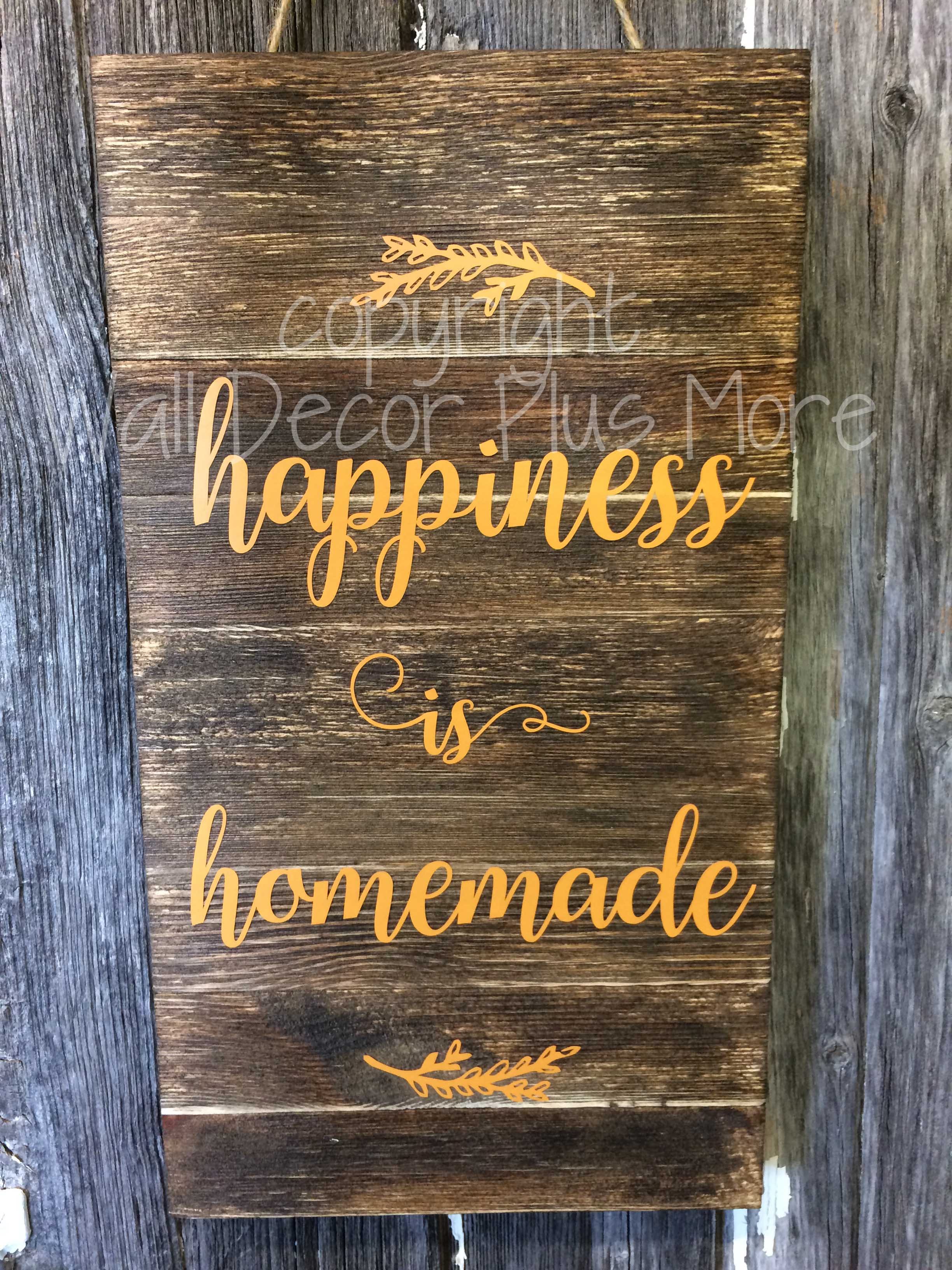 Happiness Quote Decal Sticker on a Rustic Wood Sign