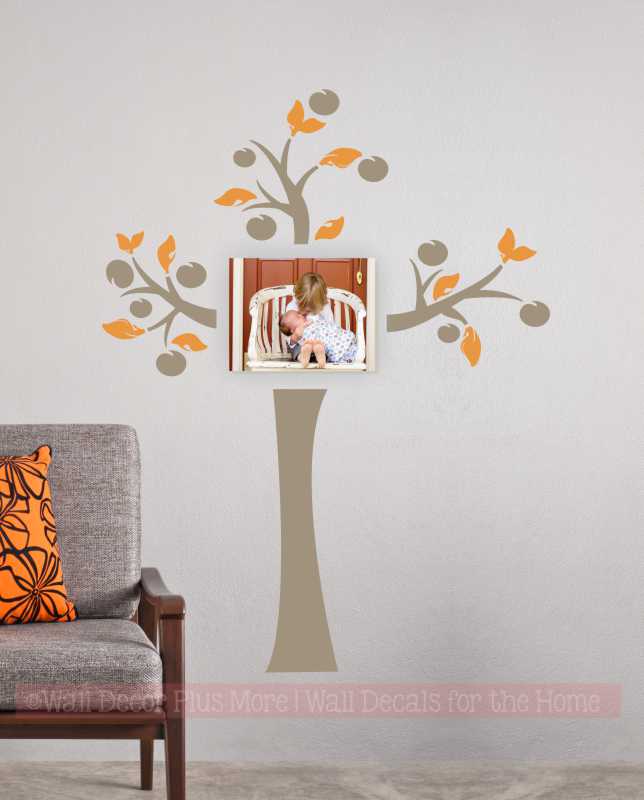 Tree Wall Decal Silhouette Vinyl Stickers for Family Photo with Leaves Branches