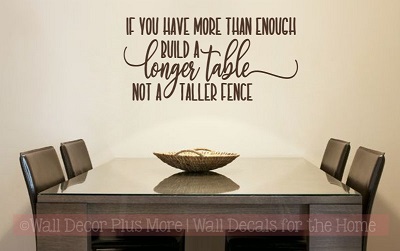 Build Longer Table, Not Fence Family Vinyl Letters Kitchen Wall Decals