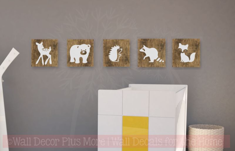 Baby Woodland Animals Silhouette Wall Art Decals Stickers for Nursery Decor