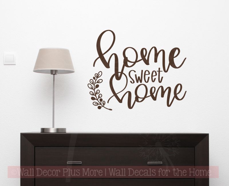 Home Sweet Home Laurel Leaf Handwriting Vinyl Letters Kitchen Wall Stickers