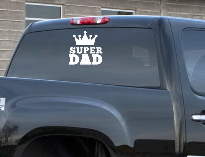 Super Dad Car Truck Decal Sticker, White on Truck Window