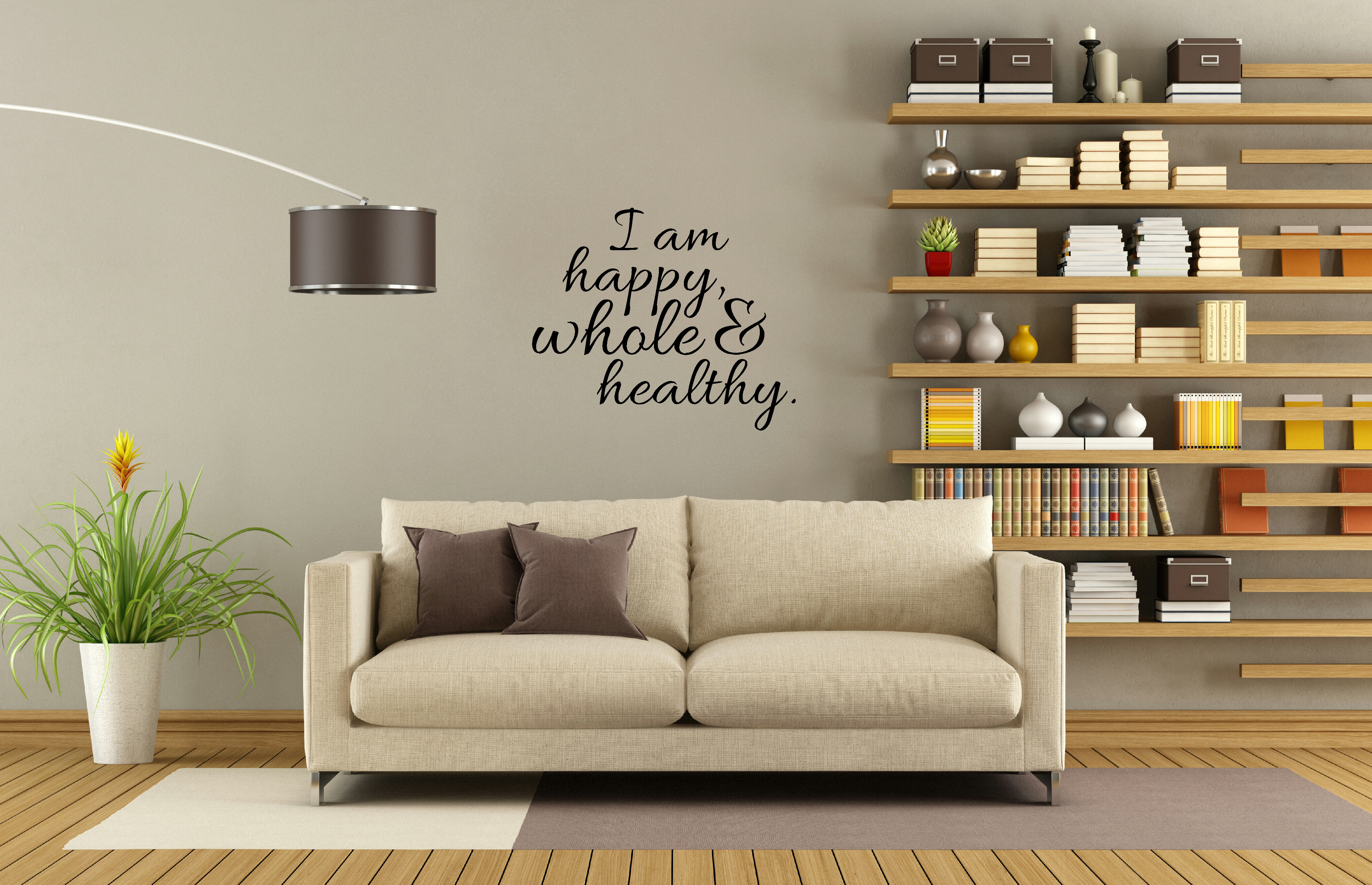 WD364 Happy, Whole & Healthy Wall Decal Wellness & Inspirational Quotes for Home and Gym
