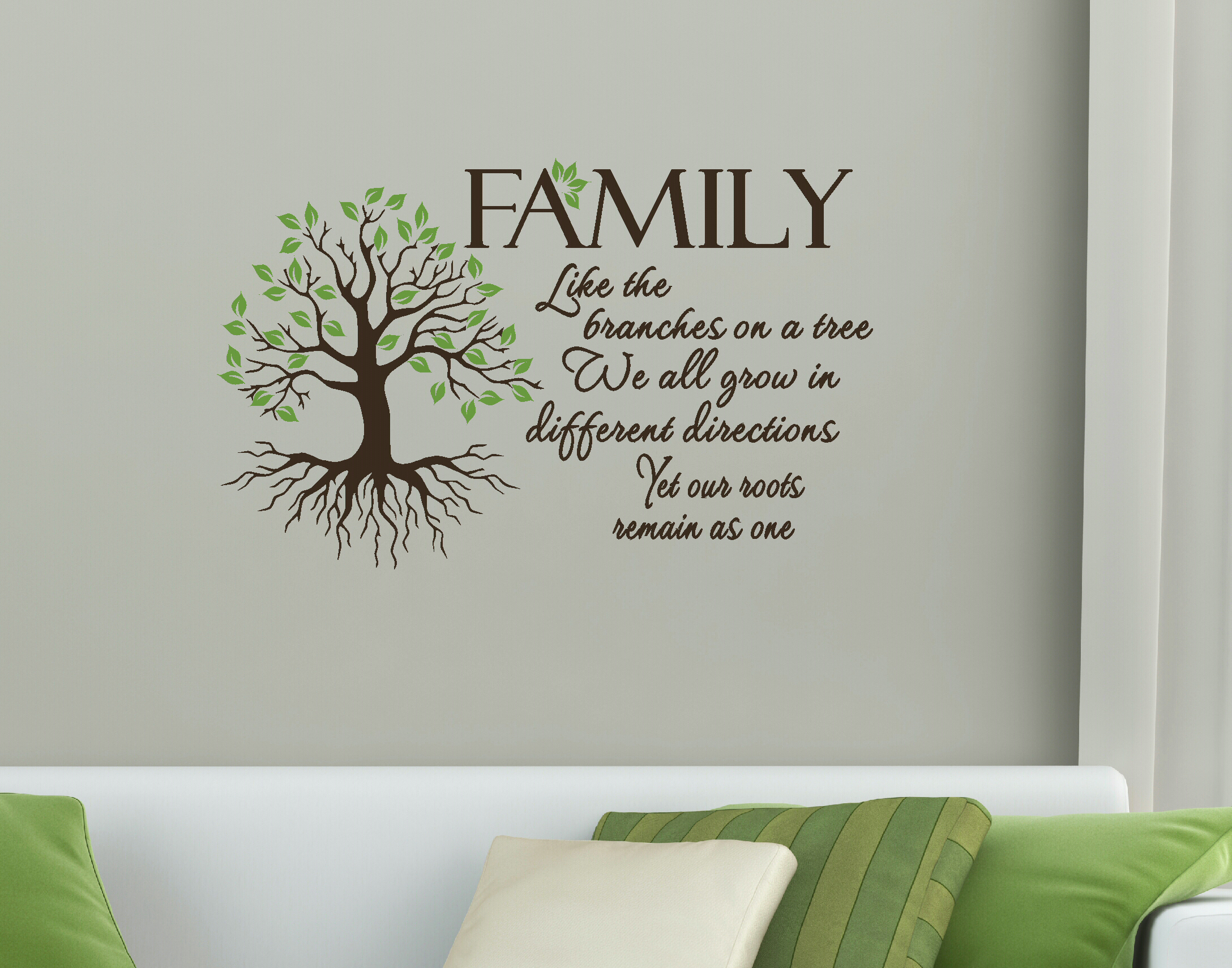 WD475 Wall Decal Sticker Like the branches on a tree, we all grow in different directions yet our roots remain as one.