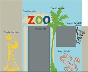 Zoo Playhouse Decals Sticker with Lion Monkey Giraffe