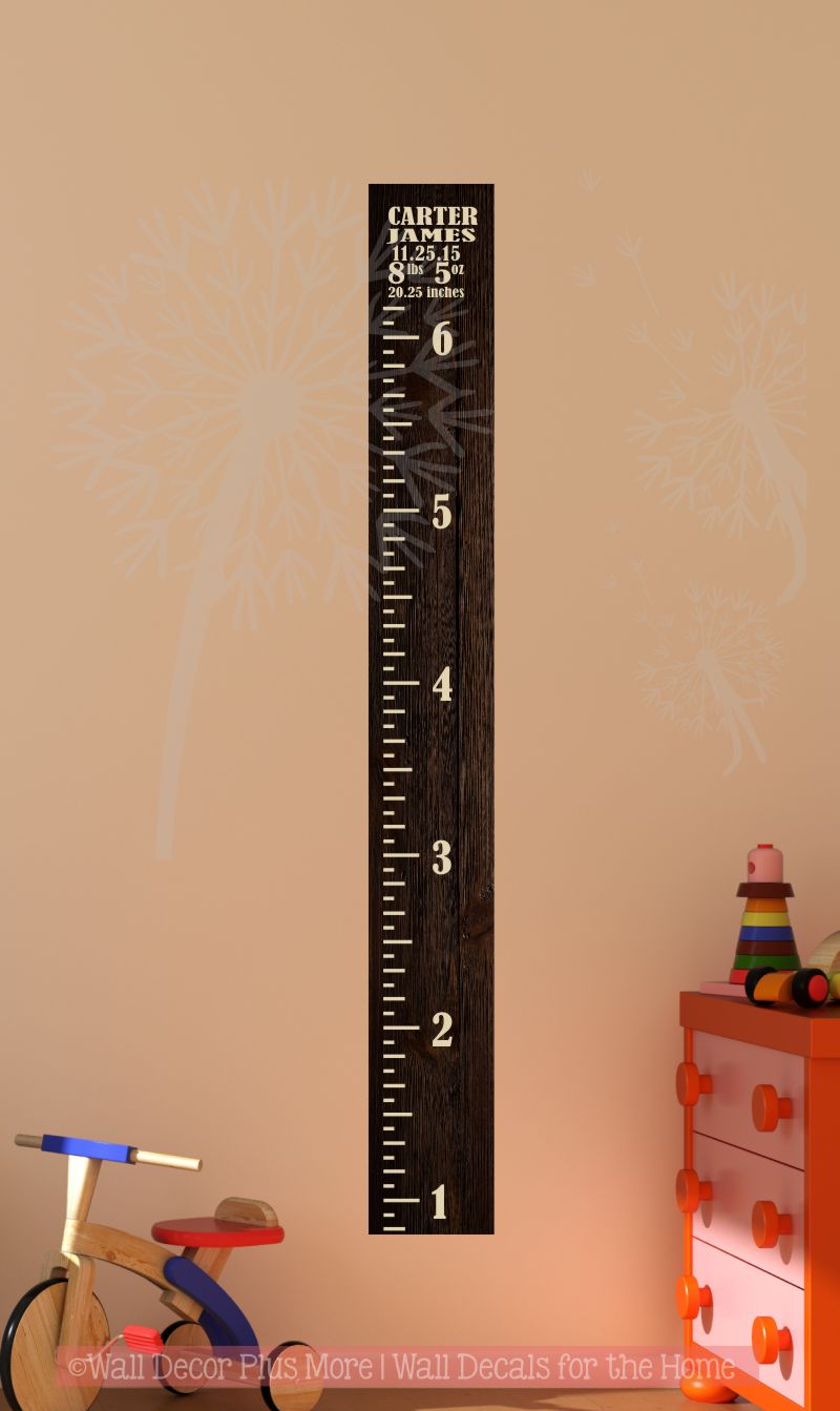 Vintage Ruler Oversized Growth Chart Vinyl Stickers Decal with Baby Statistics
