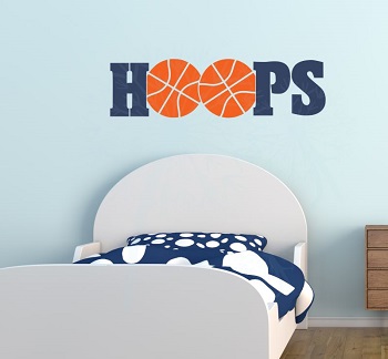 HOOPS Basketball Vinyl Lettering Wall Sticker Art Teen Sports Decals Bedroom Decor