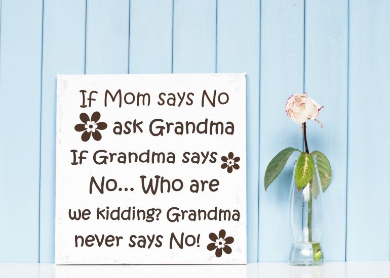 Mom Says No...Ask Grandma Vinyl Lettering Decals with Flowers Wall Stickers