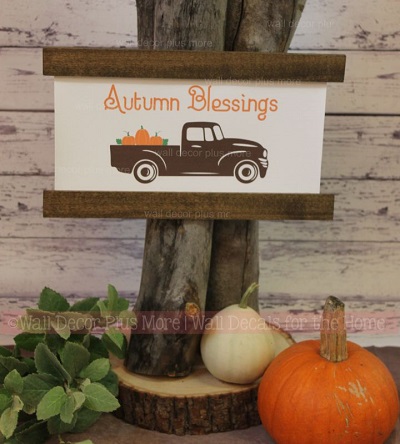 Wood and Canvas Wall Hanging - Farmhouse Style Autumn Blessings with Vintage Pickup